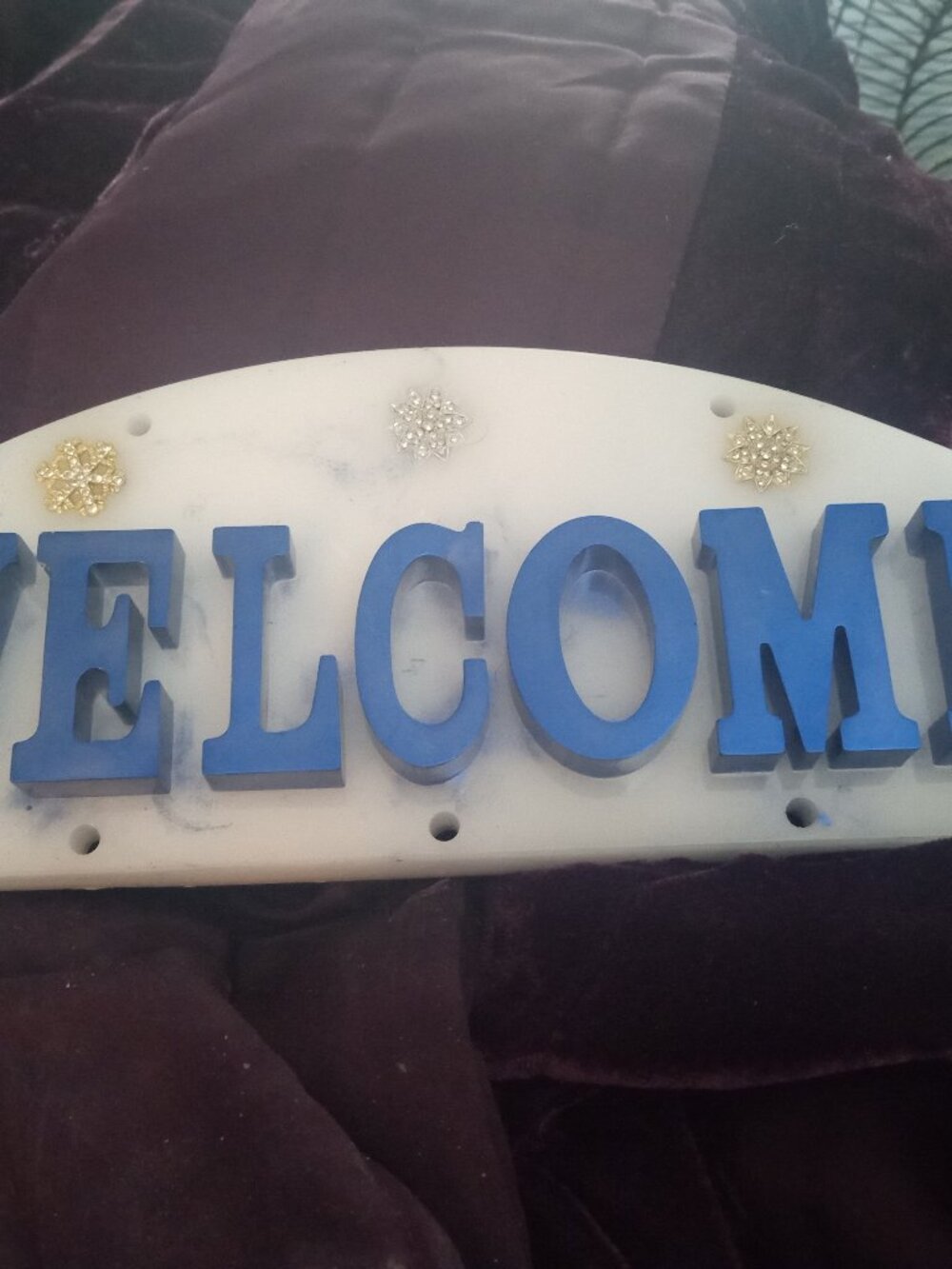 Handmade Blue and White Welcome Snowflake Sign